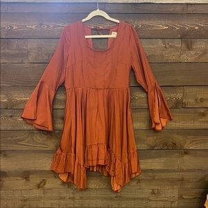 Joyfolie Terracotta Flare Sleeve Dress
